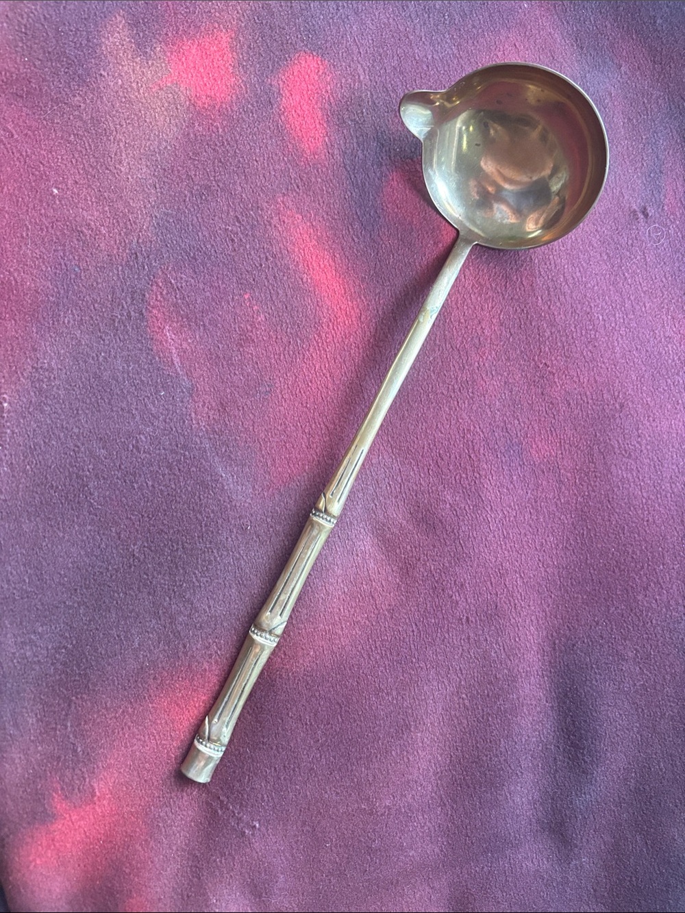 Brass-Tone Long Ladle with Bamboo-Style Handle